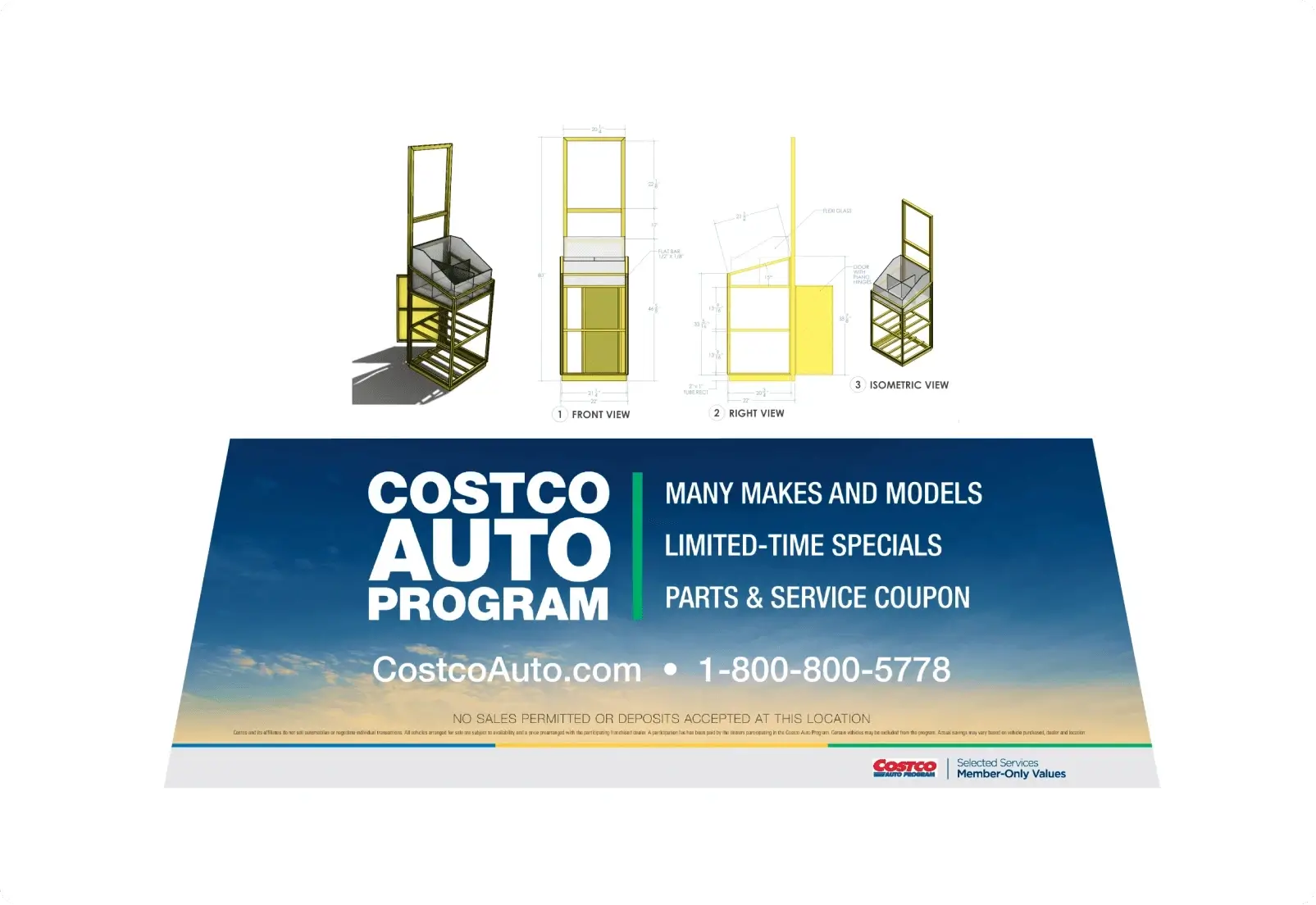 Costco Auto Program display rack design and branded signage